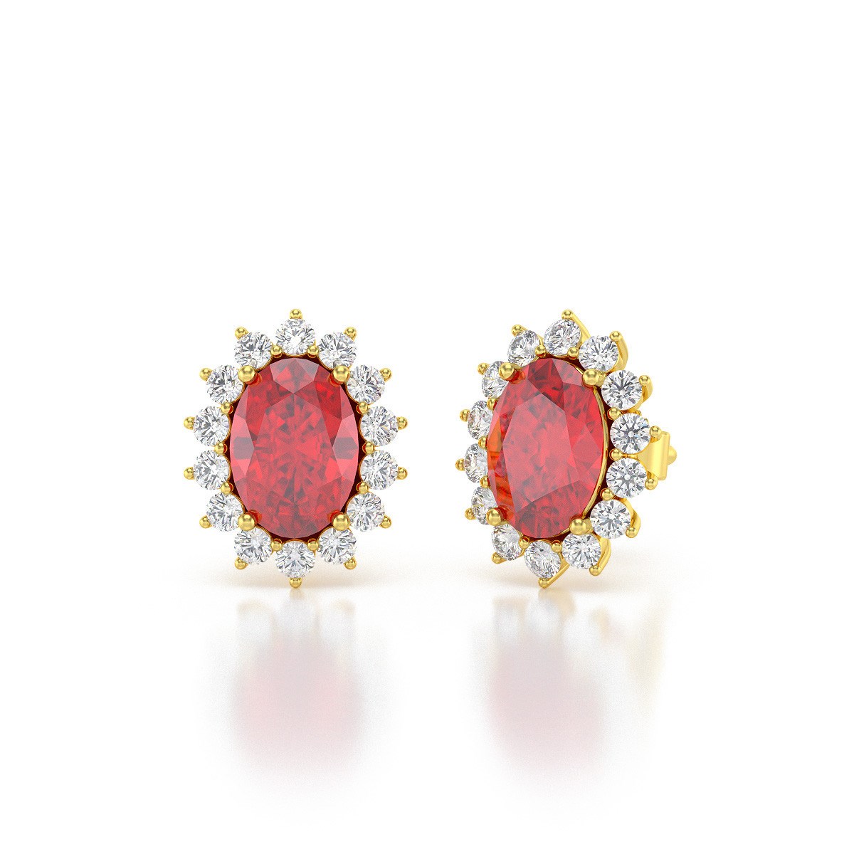 Boucles d'oreilles ADEN Or 585 Jaune et Rubis Forme Marquise 2.25grs