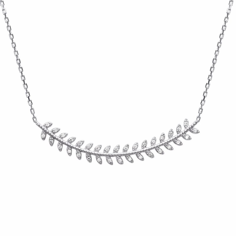 Collier Fin Argent Tendance Feuilles de Laurier Epis de Blé Zirconium