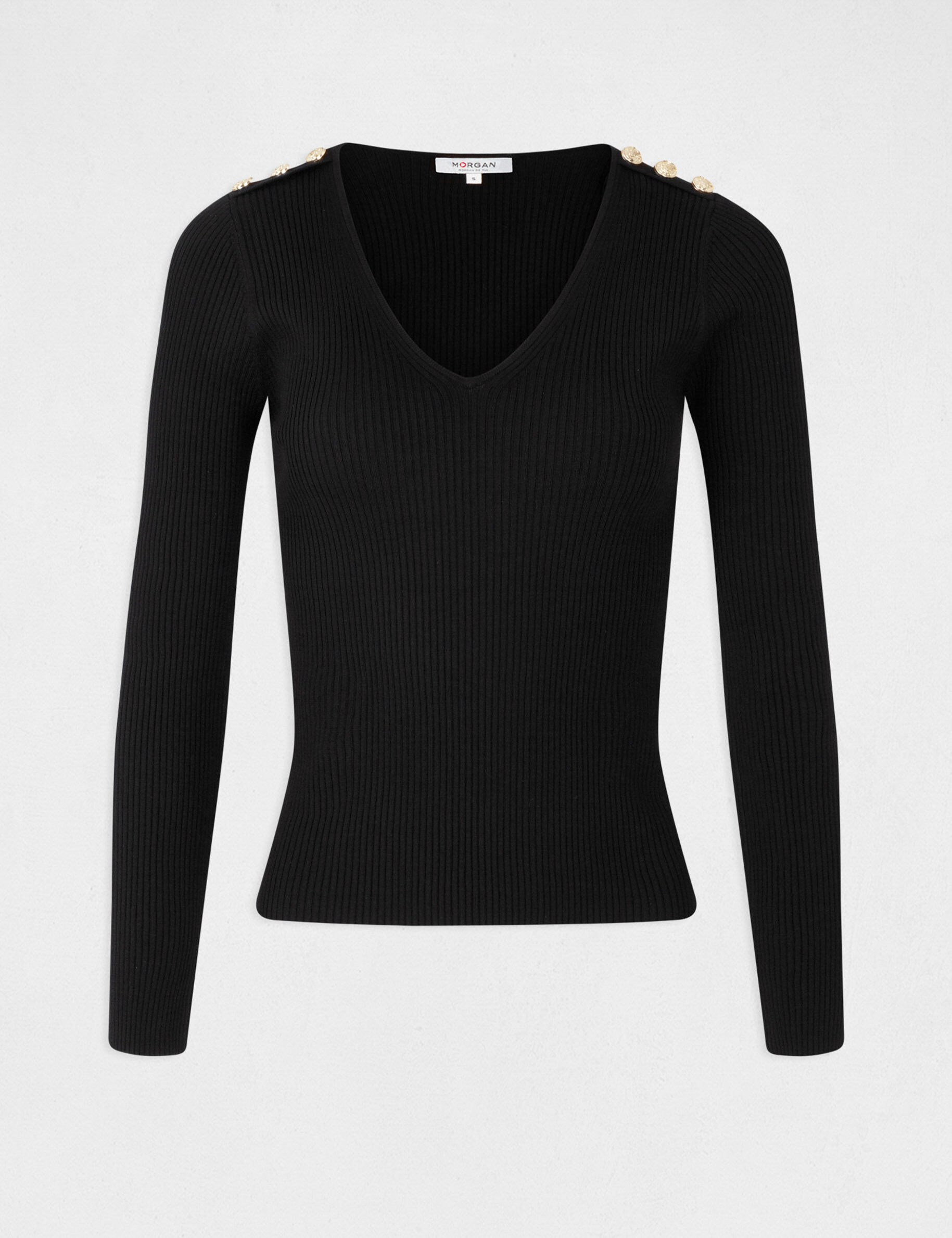 Pull manches longues avec boutons noir femme - noir