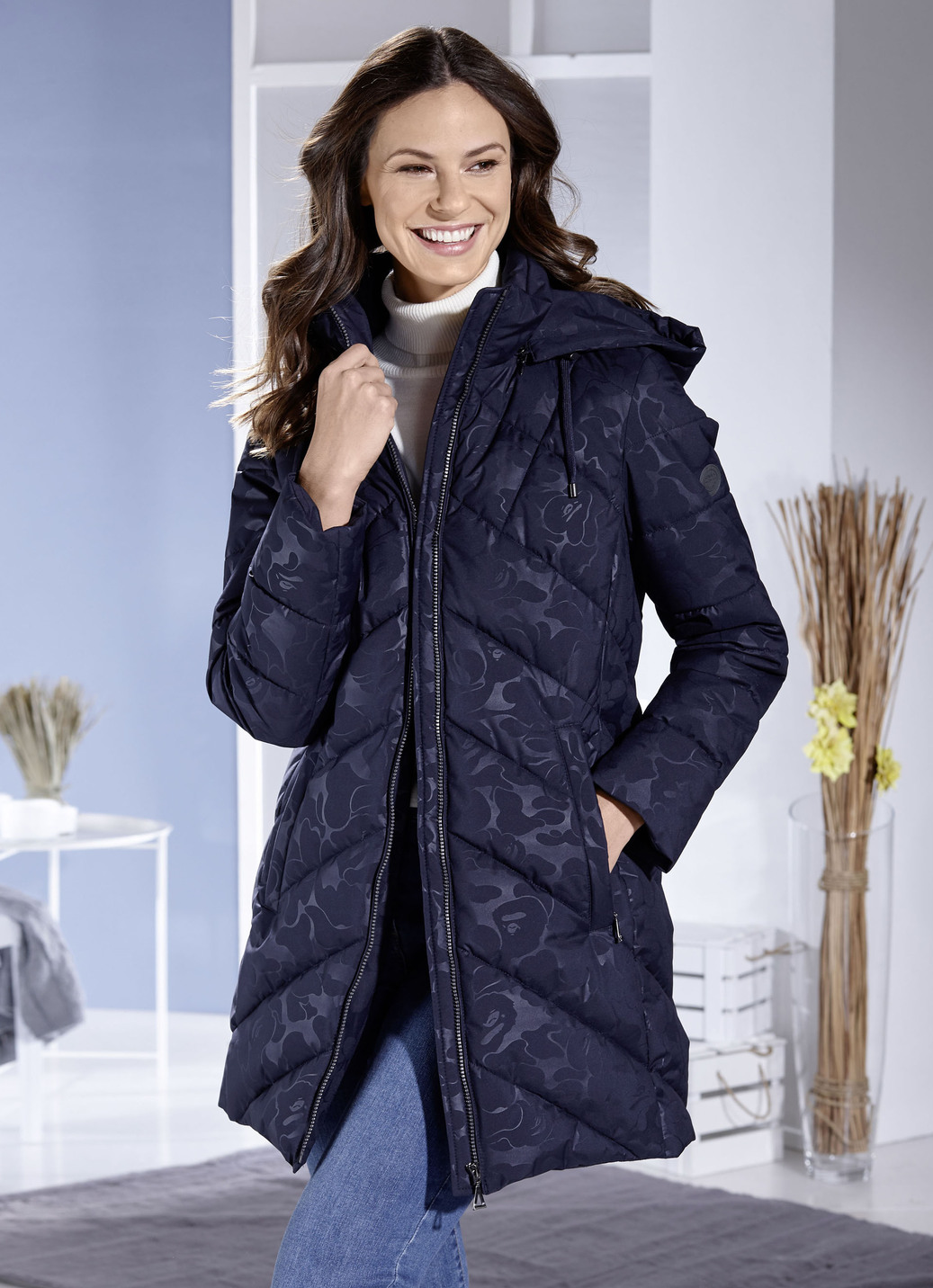 Funktions-Longjacke mit dekorativem Fantasiedessin