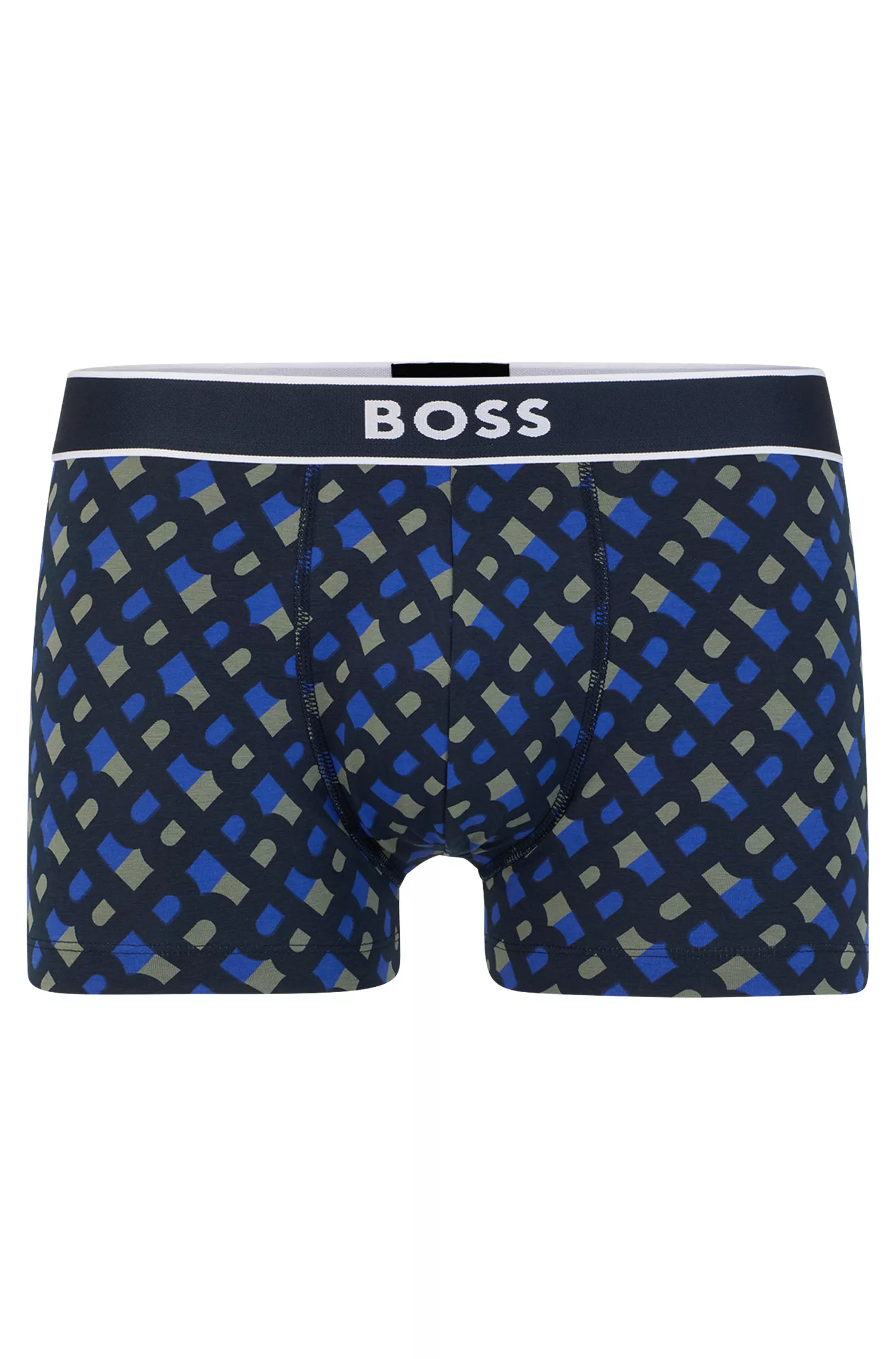 Cueca boxer BOSS preta, cintura regular, em algodão elástico com estampa da estação.