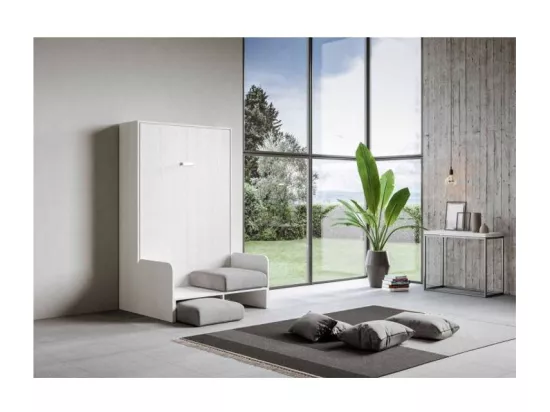 Lit escamotable vertical blanc avec canapé tissu Bounto 160x190 de tissu-Canapé 01
