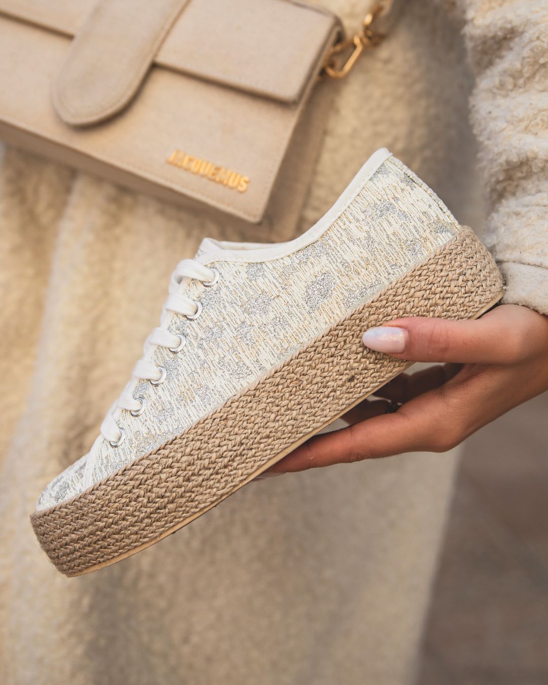 Basket femme argentée en toile espadrille - Beatrix