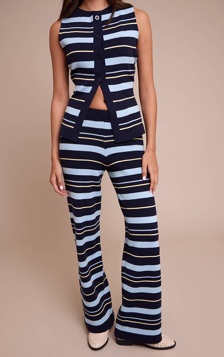 Bleu Marine Pantalon Rayé En Viscose Compacte