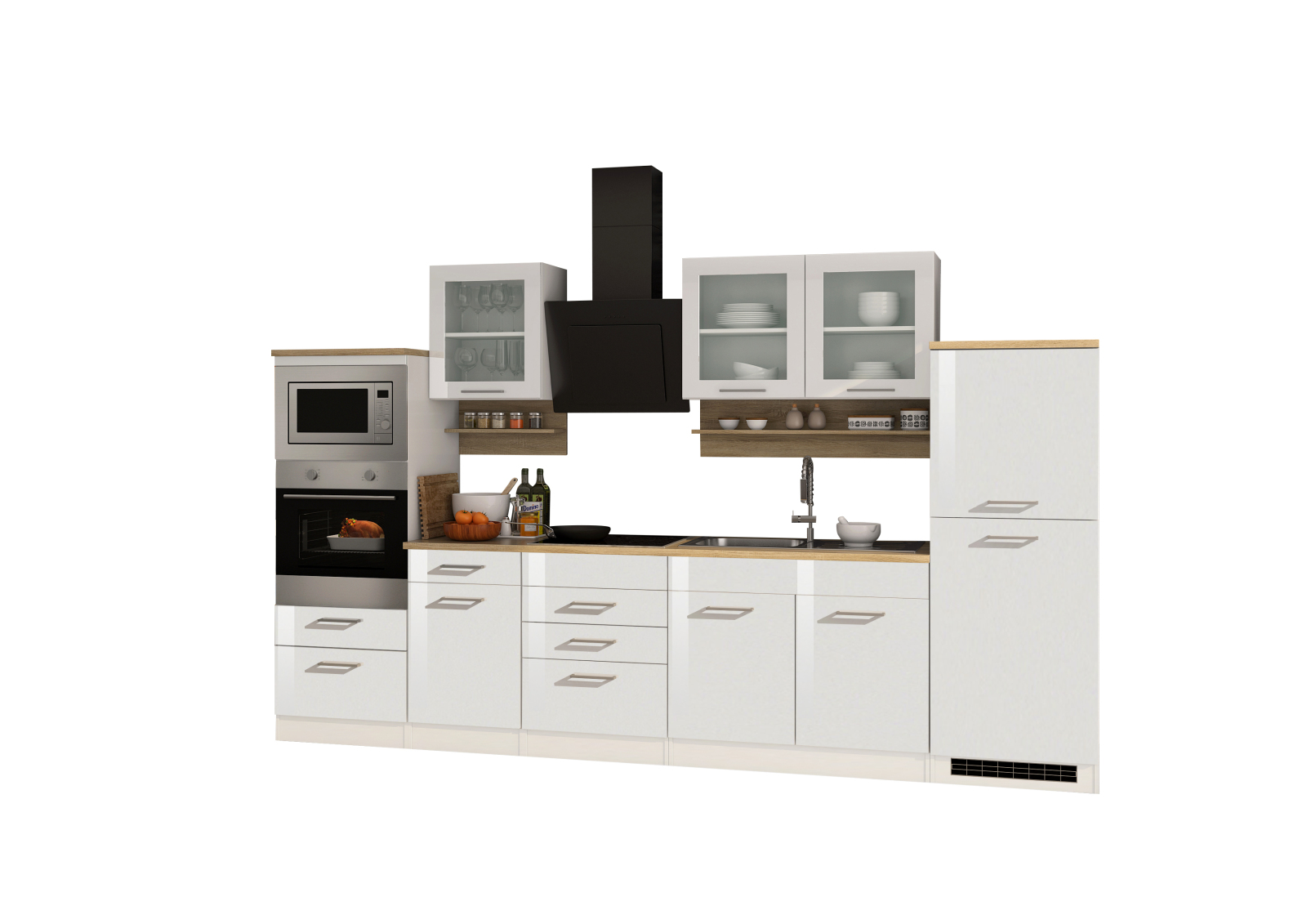 Küchenblock ROM - weiß Hochglanz - mit E-Geräten - 330 cm