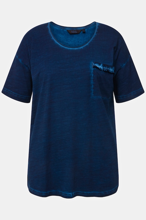 T-Shirt, Rüschen-Brusttasche, Rundhals, Halbarm