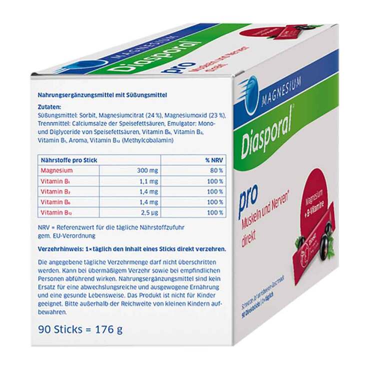 Magnesium Diasporal pro + B-Vit.Musk. + Nerven direkt, 90 St