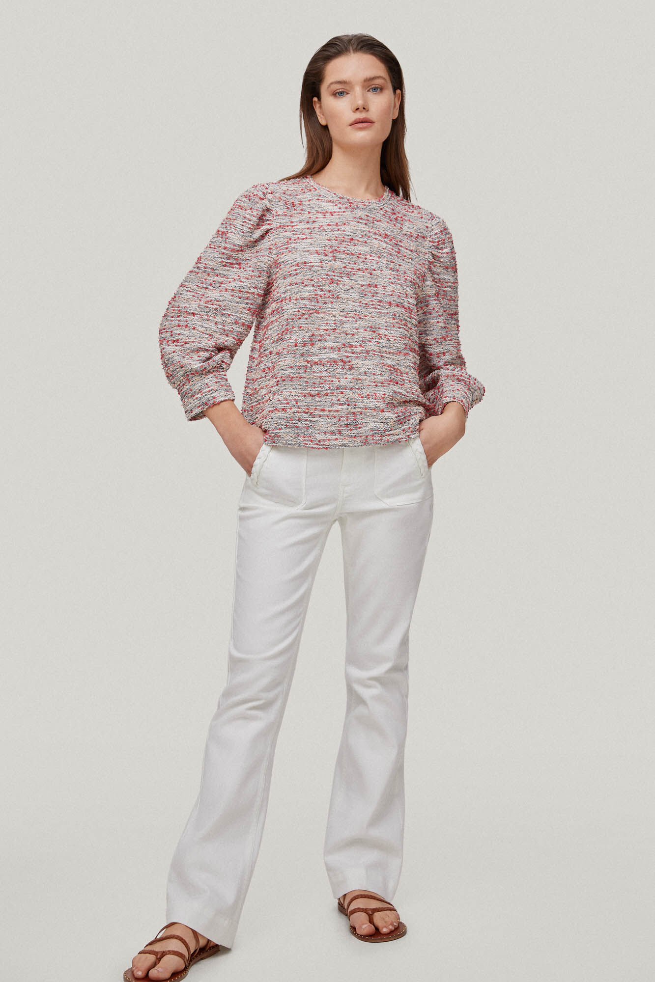 Blusa de moletom com mangas franzidas - Rosa