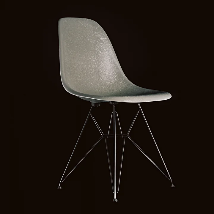 Vitra - Eames Fiberglass Side Chair DSR, basic dark / Eames raw umber (Filzgleiter basic dark)