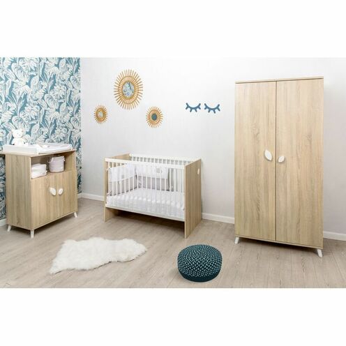 Chambre TRIO Lit 60x120 Commode Armoire EDEN Bois/Blanc - BEBE9 CREATION