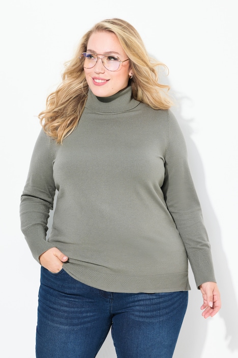 Rollkragenpullover, breite Rippbündchen, Langarm