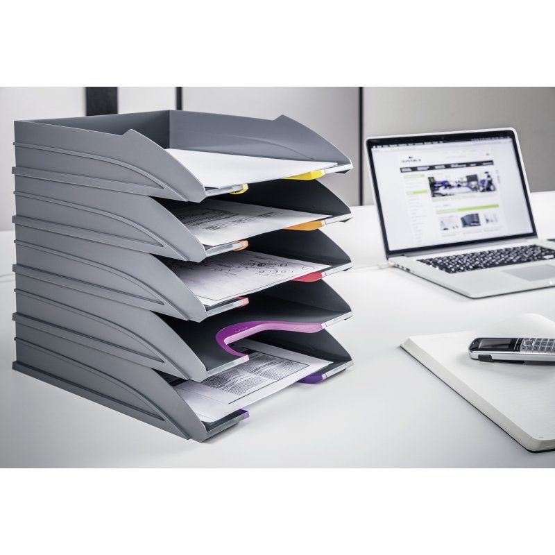 Lot de 5 corbeilles à courrier Durable Varicolor® gris