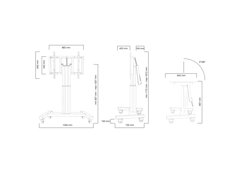 Neomounts PLASMA-M2500T - Vogn med hjul - motoriseret - for fladt panel/AV-udstyr - sølv, RAL 9006, hvid aluminium - skærmstørrelse: 42