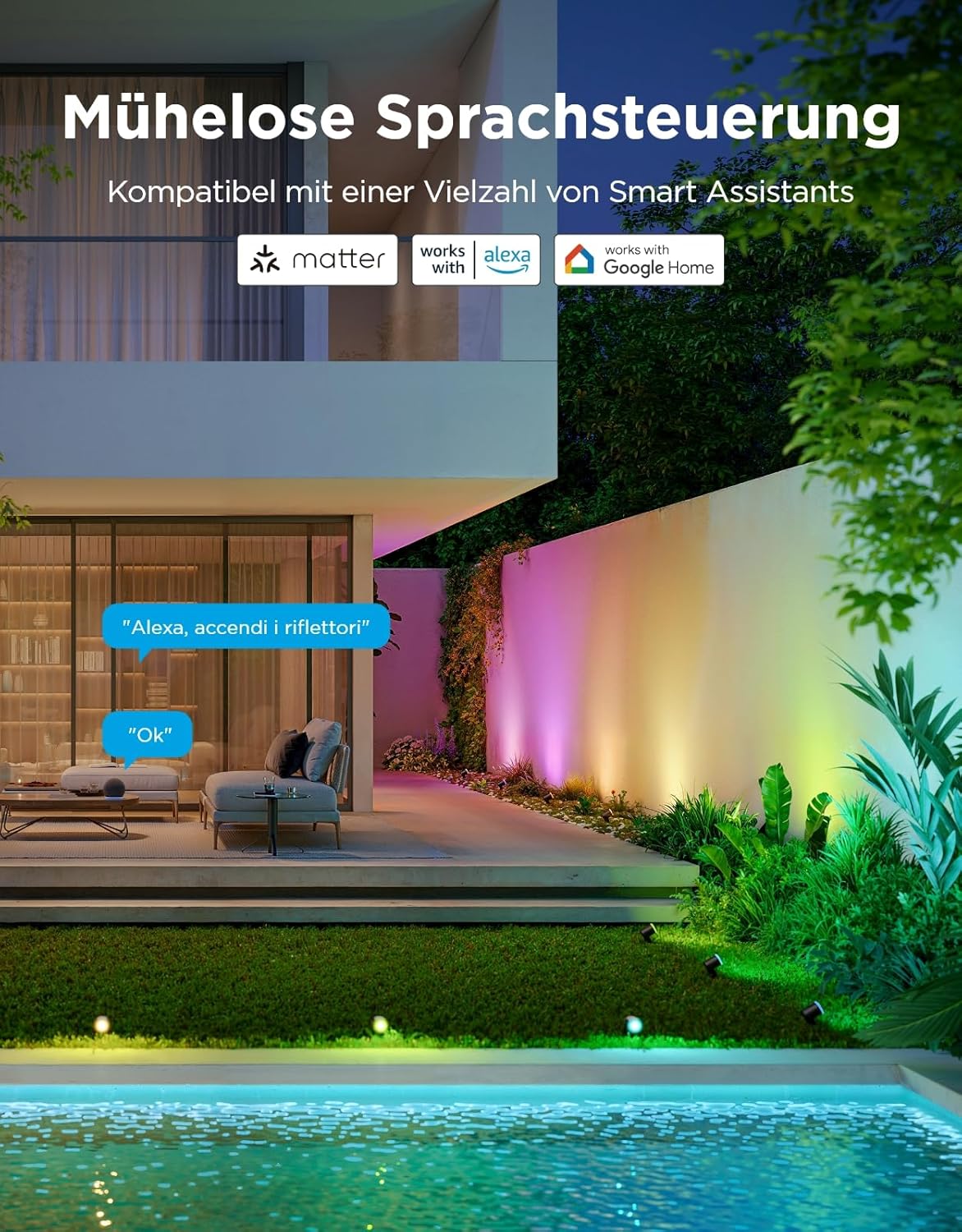 Govee Outdoor LED Strahler, IP67 Wasserdichte Gartenbeleuchtung, RGBWIC Led Strahler Außen, Dimmbar 700lm von 69 Szenenmodi und 16Mio. Farben, Funktioniert mit Alexa, Google Assistant, Matter. 4 Pack
