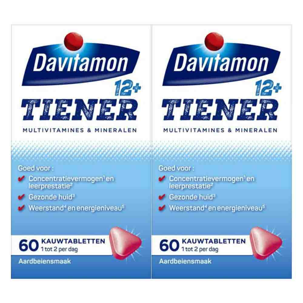 2x Davitamon Tiener 12+ Aardbei60 kauwtabletten