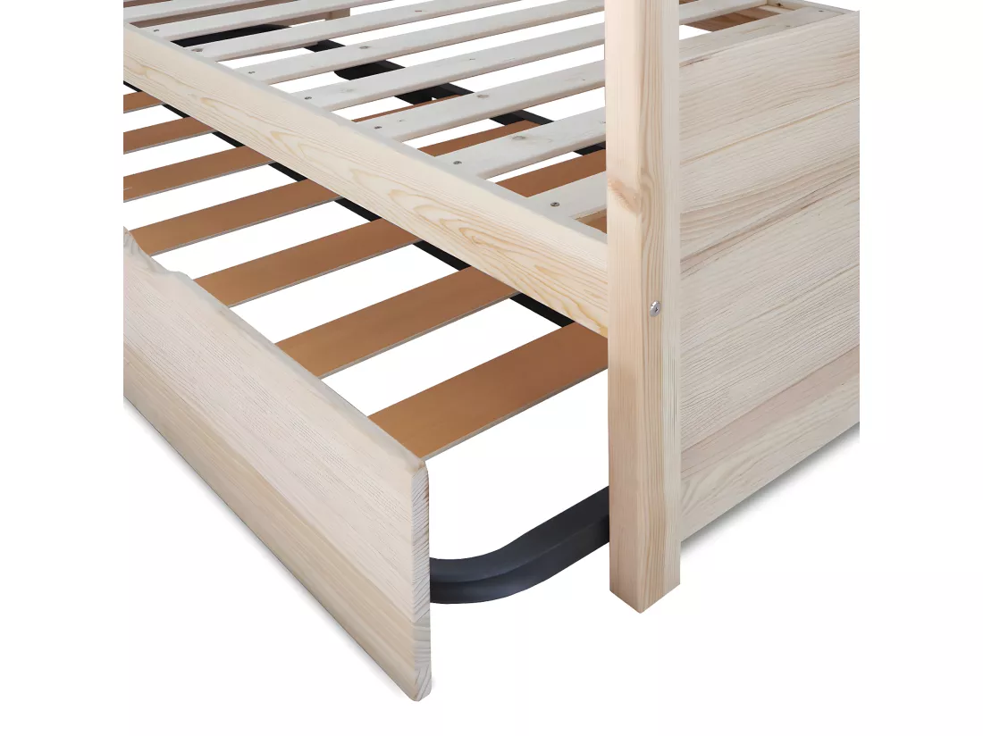 Lit banquette gigogne 90x200 cm bois massif bois naturel IZAO
