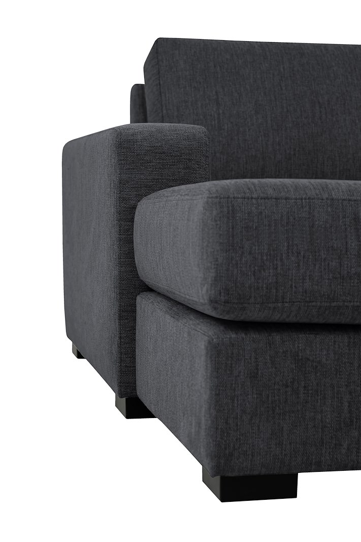 Modern Living U-sofa Sjeselong venstre med 2-seter og cosy corner høyre.Tekstil Brego 7 Antrazite med Arm A og ben 2 sortbeiset eik.
