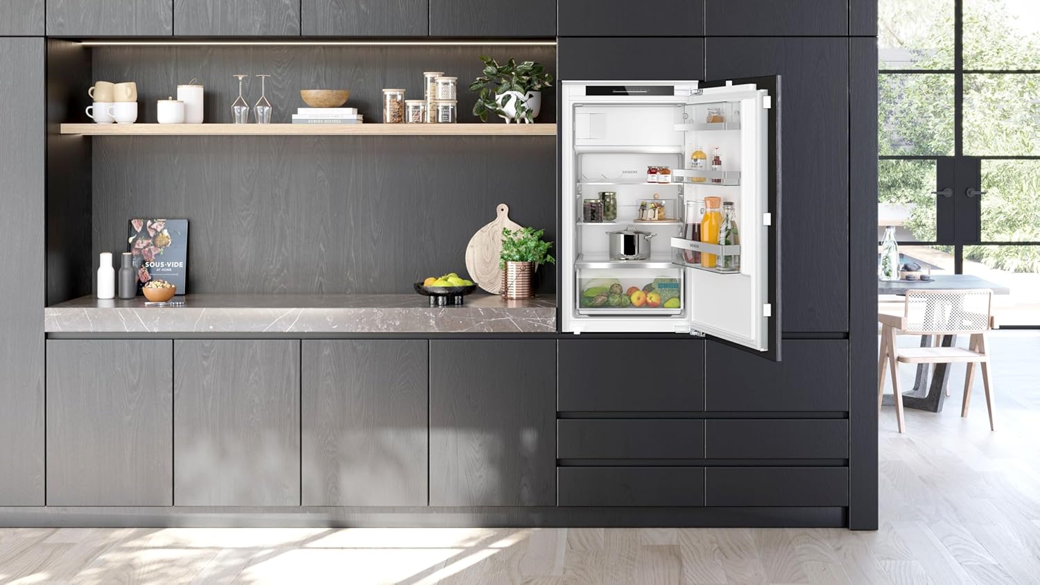 SIEMENS KI32LADD1, iQ500, Einbau-Kühlschrank mit Gefrierfach, 102,5 x 56 cm Nische, 132 L Kühlen & 15 L Gefrieren, Made in Germany, längere Frische mit hyperFresh Box, softClosing-Tür, Flachscharnier