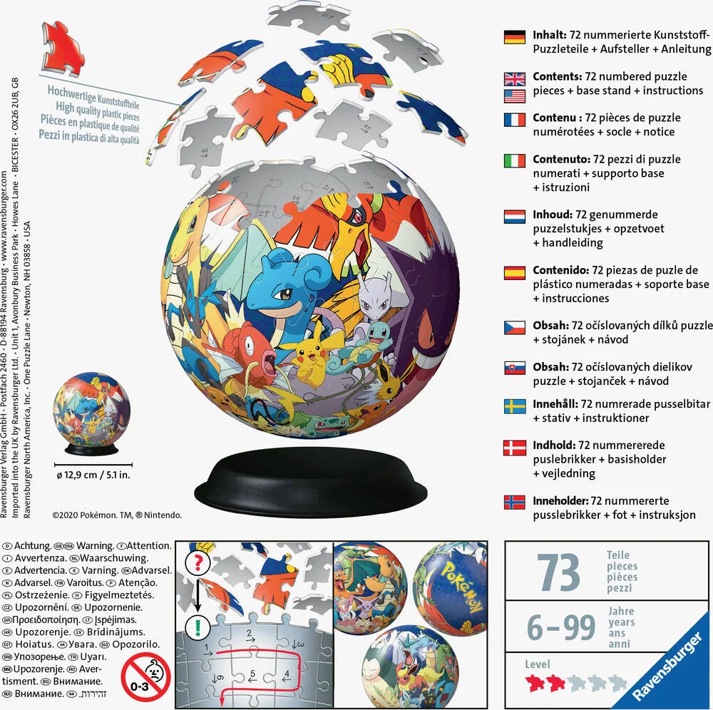 PUZZLE 3D ROND 72 PIECES POKEMON
