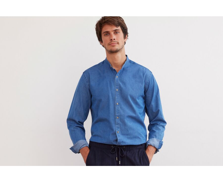 Chemise jean denim Indigo - Col officier - JOSEPH