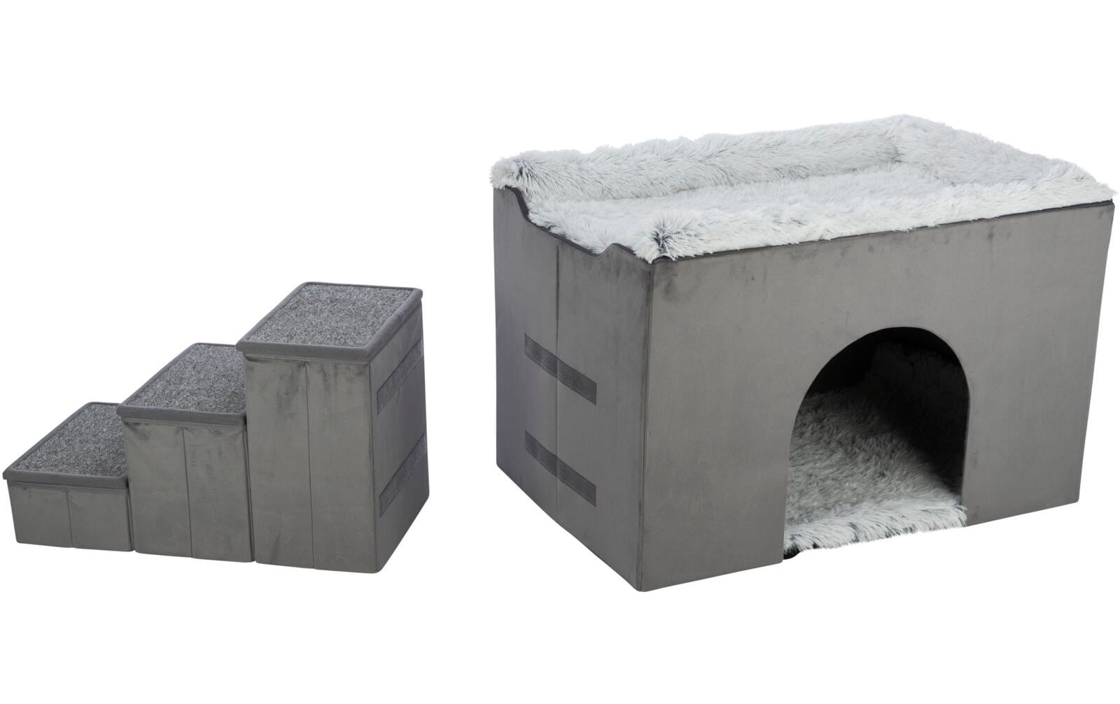 Höhle Harvey mit Treppe, 154 × 60 × 60 cm, Grau<br>Haustiertreppe mit Höhle