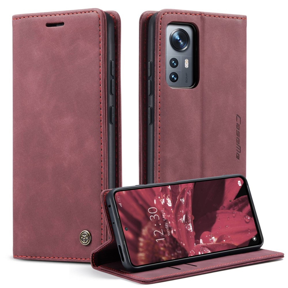 Xiaomi 12 Leder Tasche Flip Wallet Etui mit Kartenfächern - Rot