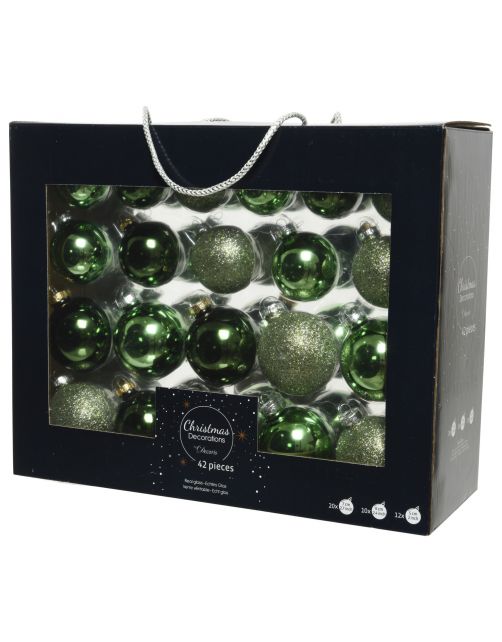 Decoris Kerstballen Glas Mix - Kerstboomversiering - Ø7 cm Groen 42 stuks