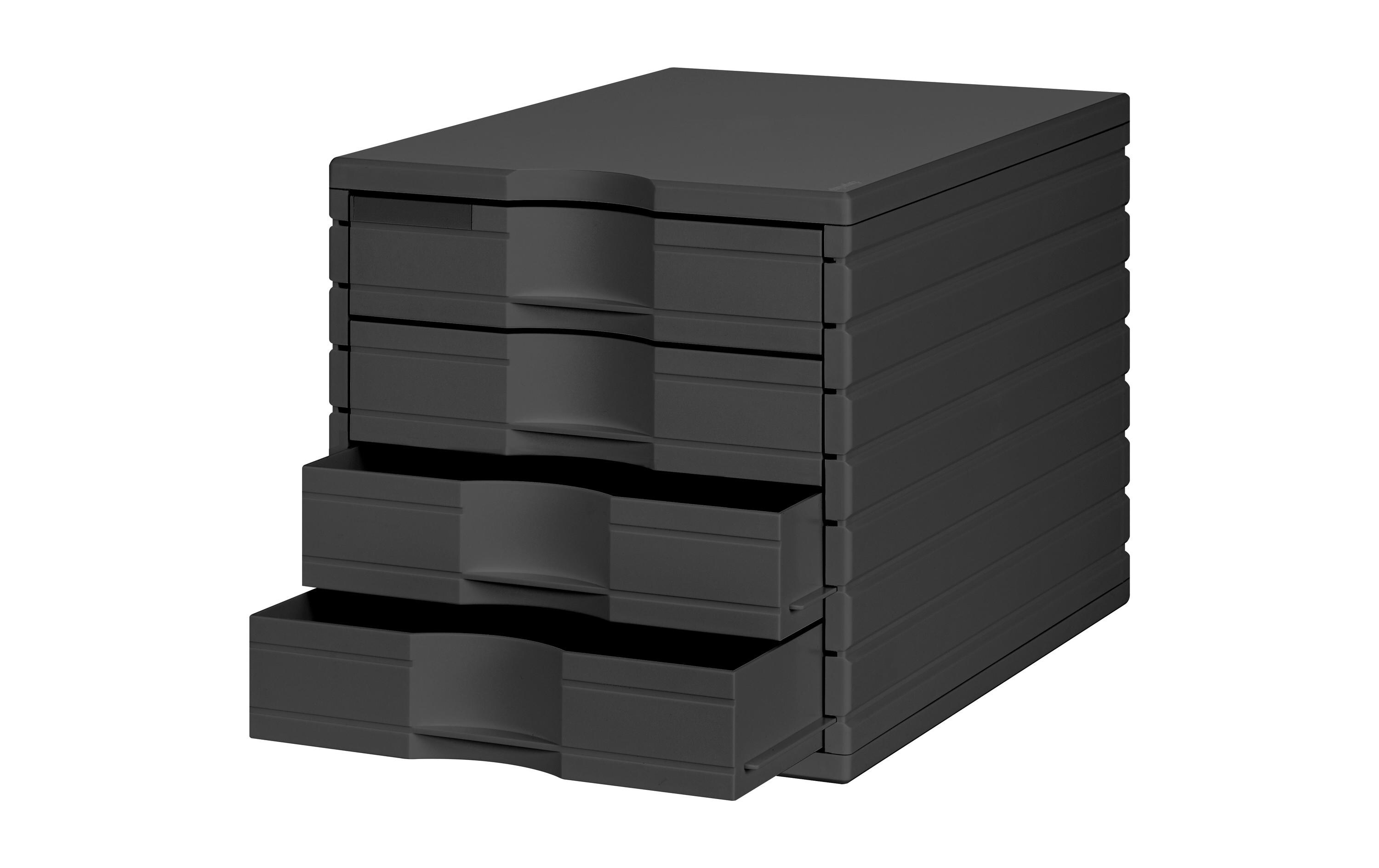 Schubladenbox Styrotop 4 Schubladen, SchwarzBox mit Schubladen für Ihre Dokumente