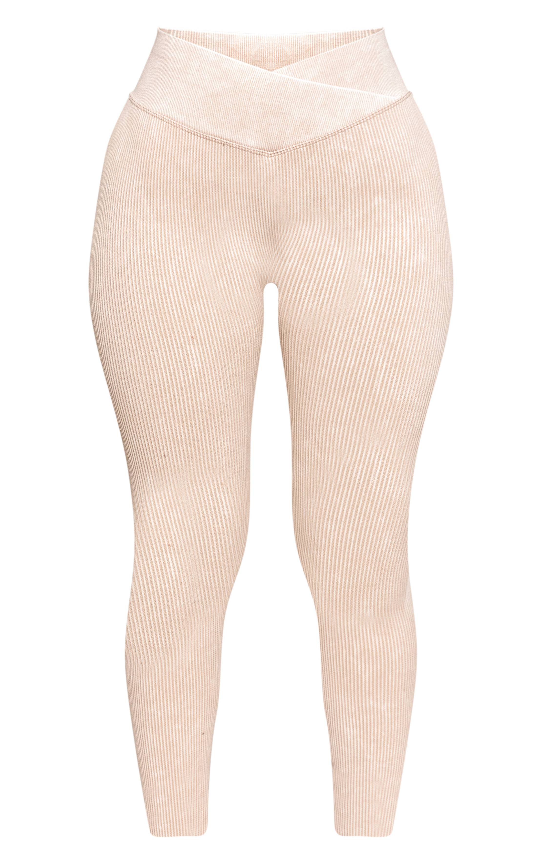 Crème Legging Côtelé Petite Taille À Taille Asymétrique Effet Sculptant