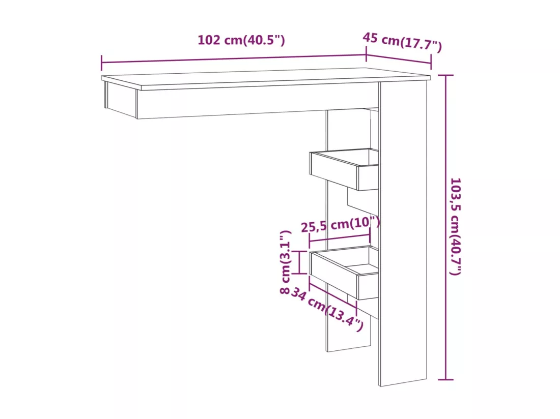 Table bar murale Sonoma gris 102x45x103,5 cm Bois d'ingénierie
