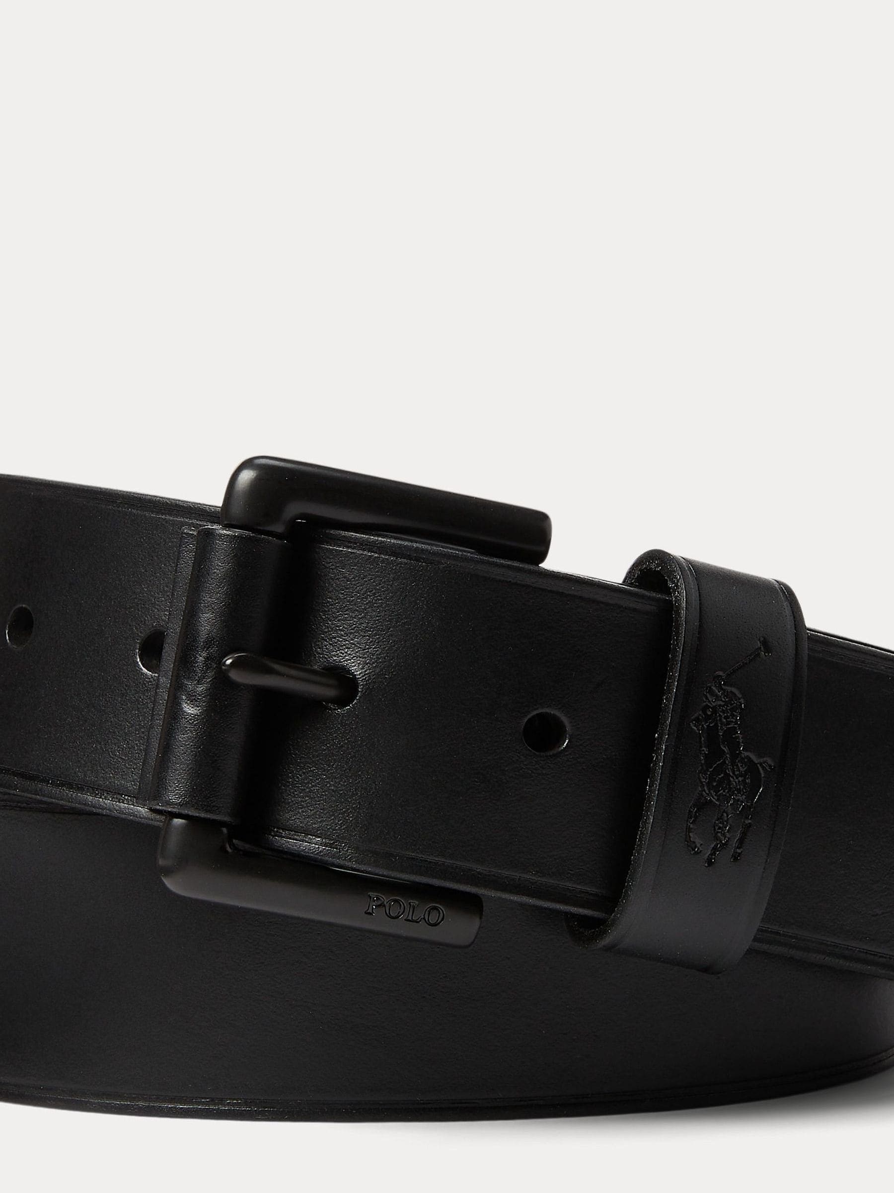 Donkerzwart - Ralph Lauren leren riem met het logo van de polospeler op paard