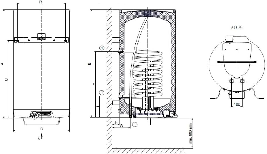 Wandhängender kombinierter Warmwasserspeicher Kombispeicher Elektrospeicher mit 1 Wärmetauscher, verschleißfreier 2,2kW Keramikheizstab in der Größe 80 Liter
