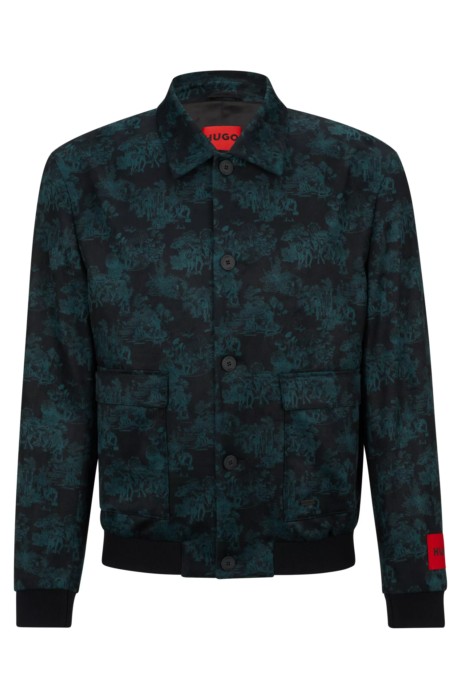 Jaqueta HUGO Red-Slim-fit em jersey com estampa toile de jouy