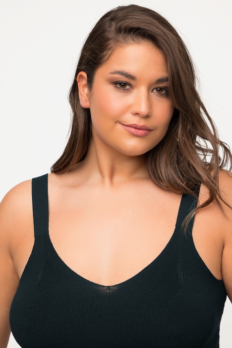 Strick-Bustier, Rippstrick, V-Ausschnitt, breite Träger
