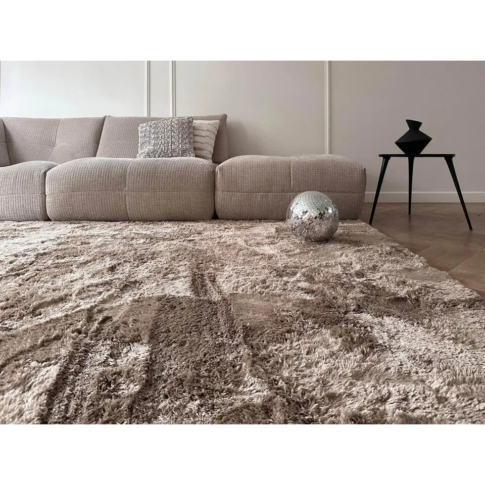 Interieur05 Hoogpolig vloerkleed Odelia Bruin/taupe - 80 x 150 cm