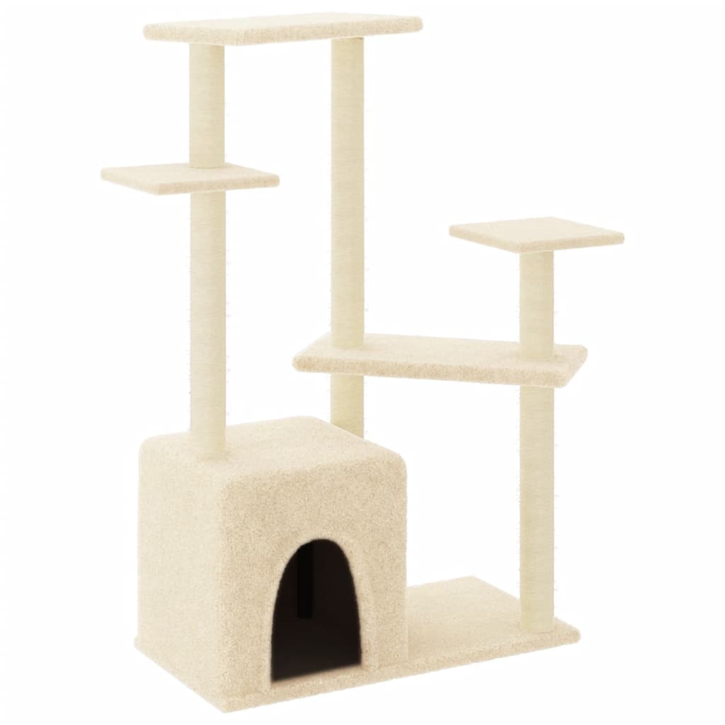 Arranhador para gatos vidaXL com postes de sisal, cor creme, 107,5 cm