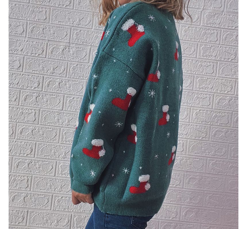 Parisocrates - Kerstsok Jacquard Trui met Ronde Hals