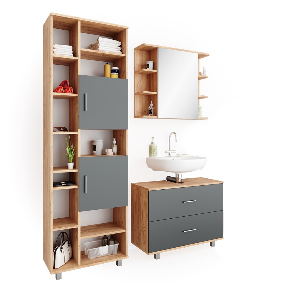 VICCO Badmöbel Set ILIAS Eiche Anthrazit Spiegel Kommode Unterschrank Badschrank