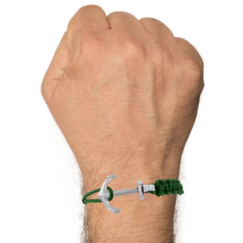 Bracelet Argenté Ancre Lien Tressé Coulissant - Vert