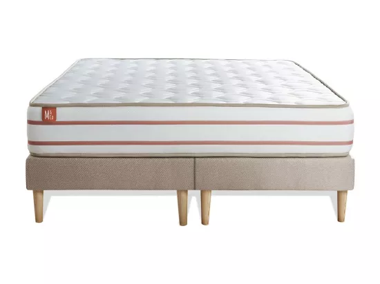 Ensemble LE DOUX 200x200cm Mémoire de forme 3 zones de confort - Ep. 24cm + double sommiers Beige