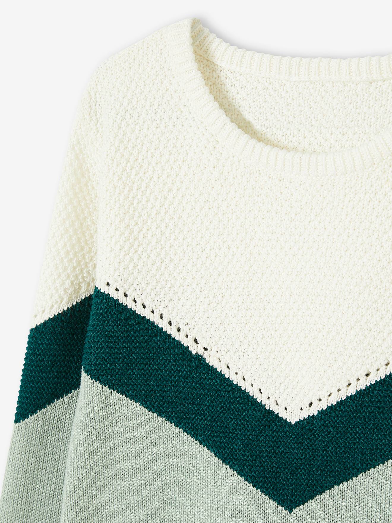 Suéter liso verde claro com blocos de cores para meninas