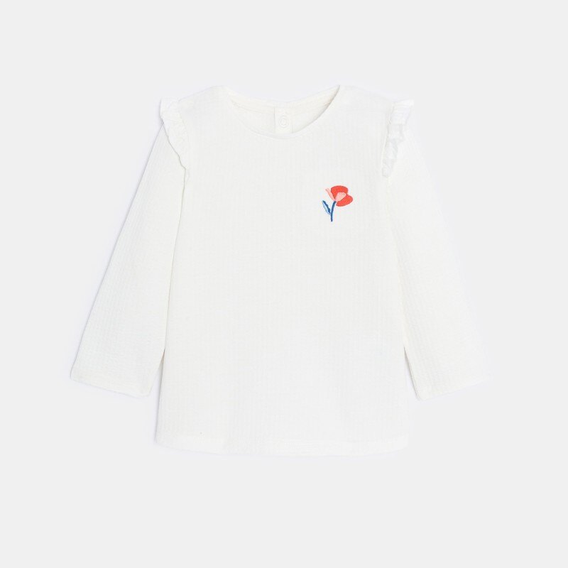 T-shirt côtelé à volants blanc bébé fille Blanc