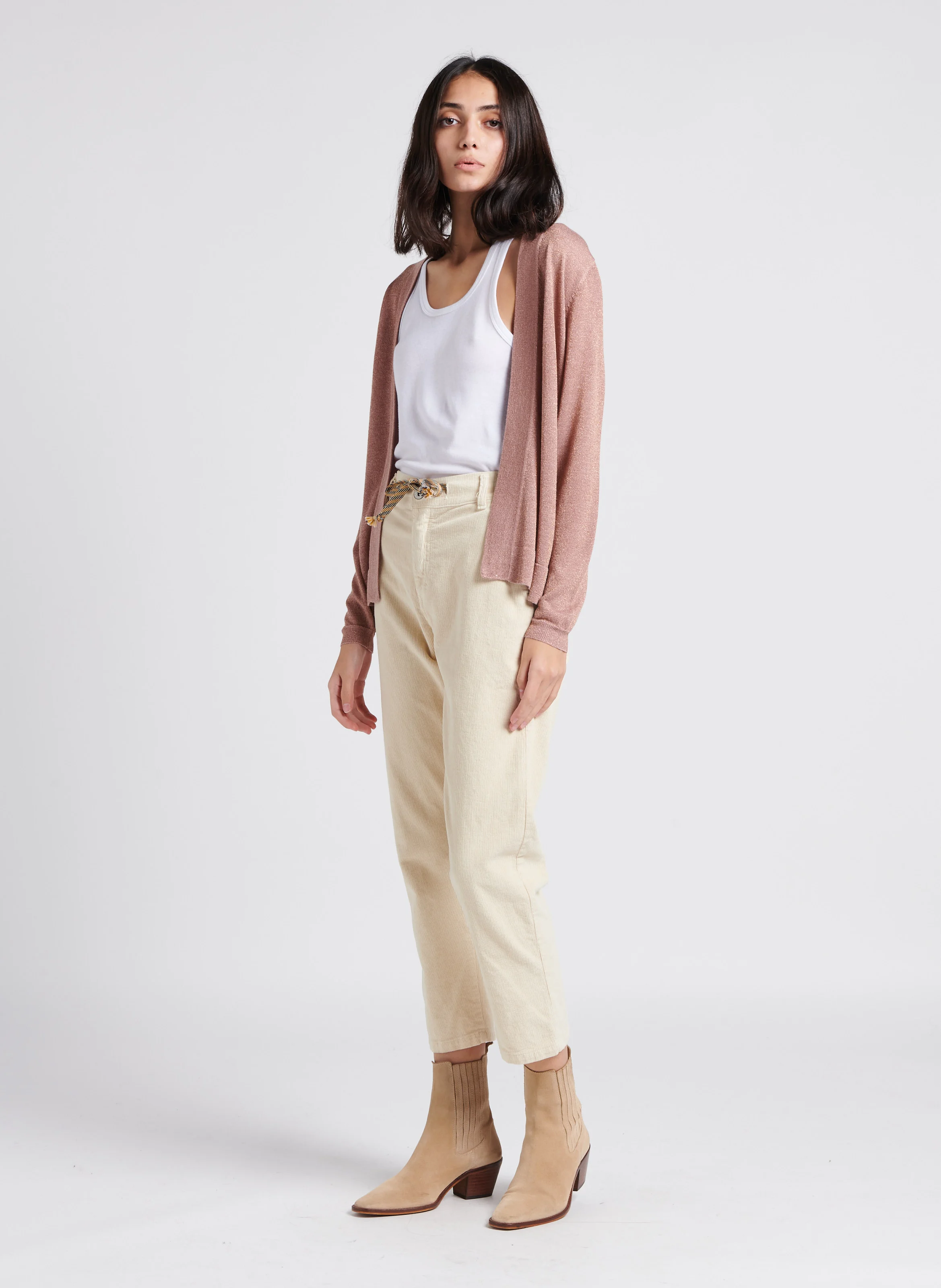 Pantalon style charpentier en coton velours | Beige