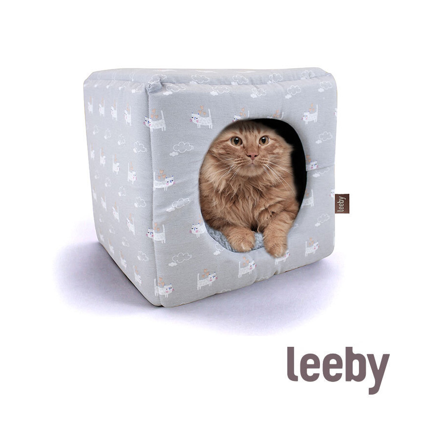 Cama em forma de caverna Leeby azul claro para gatos
