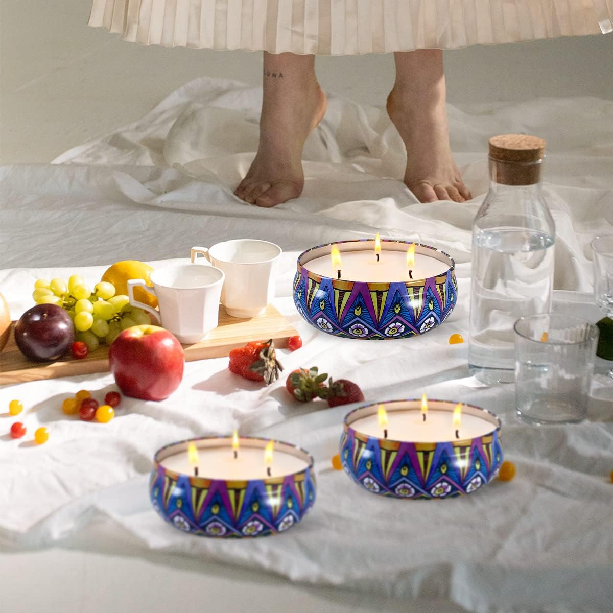 (Ø13cm) 3 Docht Duft Kerze Aromatherapie Sojawachs Kerze im Mandala Design - Zitrone