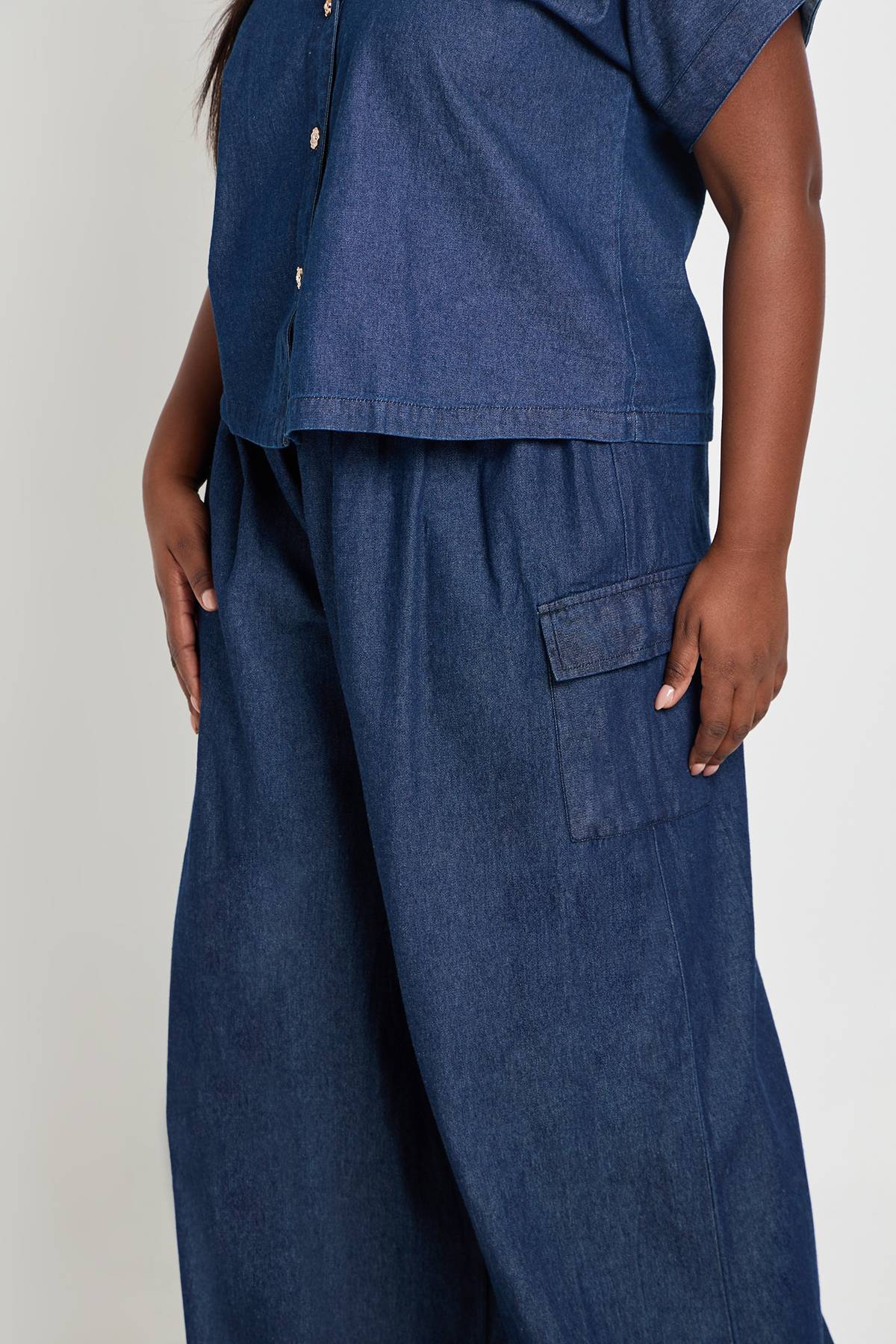 boohoo Pantalon Ballon En Chambray Grande Taille