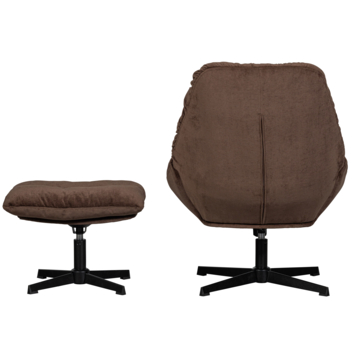 WOOOD fauteuil Yaro espresso chenille stof draaibaar met hocker