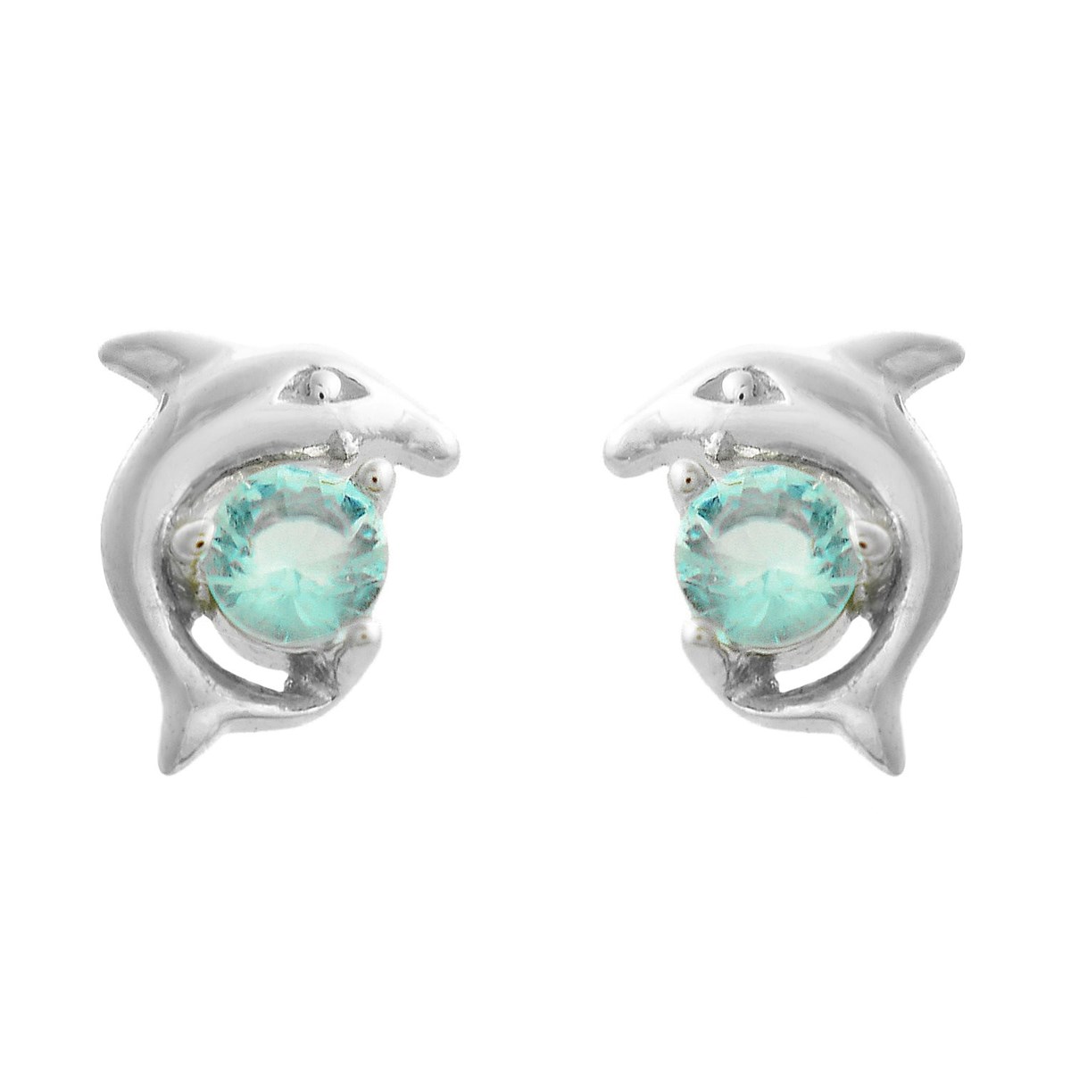 Boucles d'oreilles dauphin cristal bleu turquoise Argent 925 Rhodié