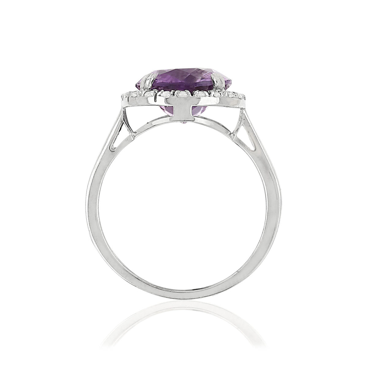 Bague or 375 blanc ovale améthystes et zirconias