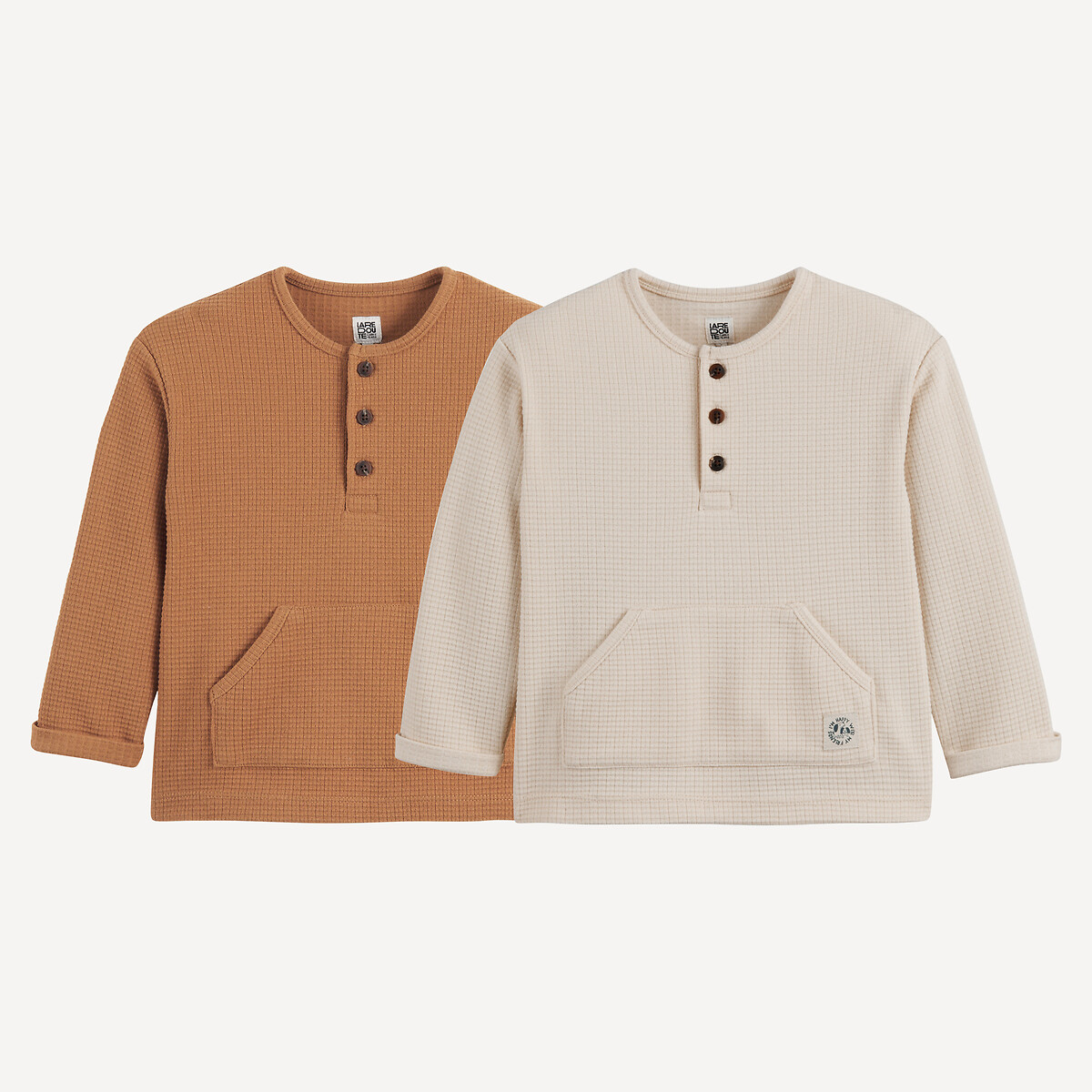COLEÇÃO LA REDOUTE<br>Conjunto de 2 camisetas de manga comprida em tecido waffle